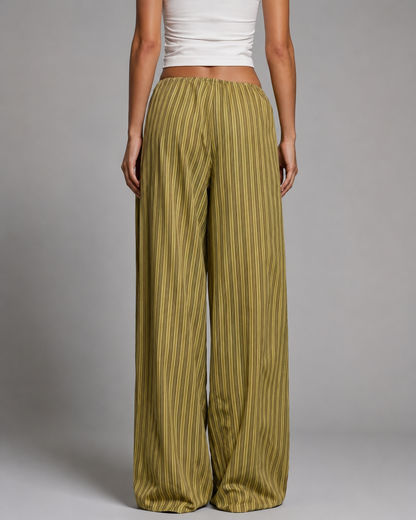 Women's Striped Wide Leg Pants – Drawstring Elastic Waist