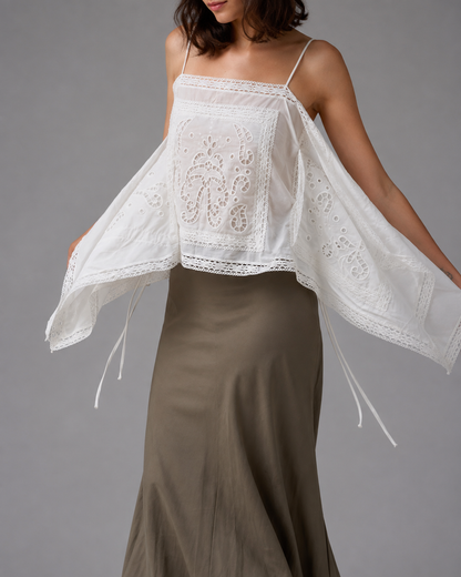 Women's Lightweight Hollow Out Sling Top – Loose Fit, Backless with Lace-Up Detail