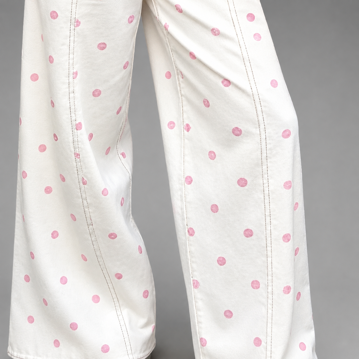 Women's Breathable Linen Wide Leg Pants – Polka Dot Pattern with Elastic Waist