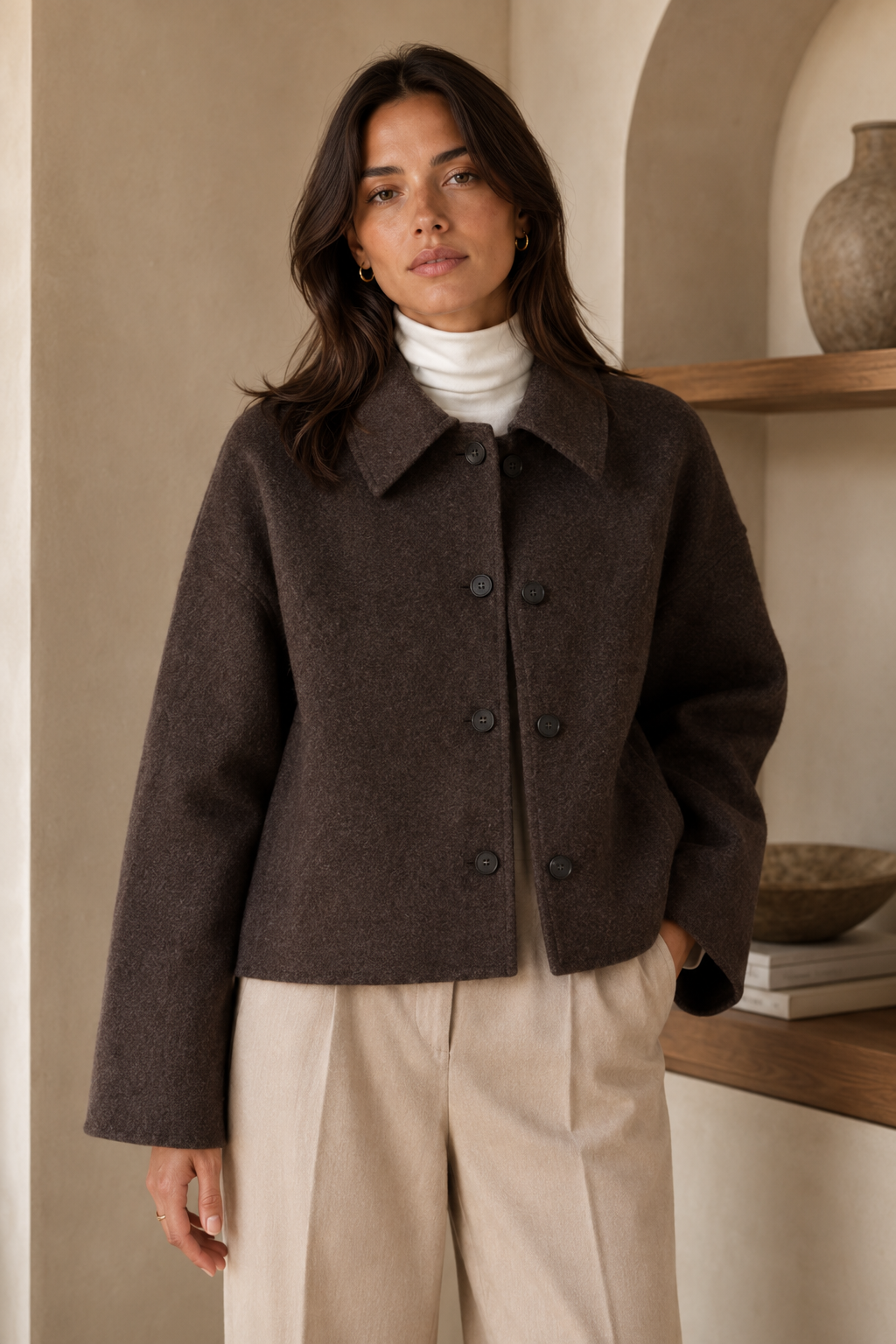 Women's Soft Fabric Jacket – Relaxed Silhouette, Open Front