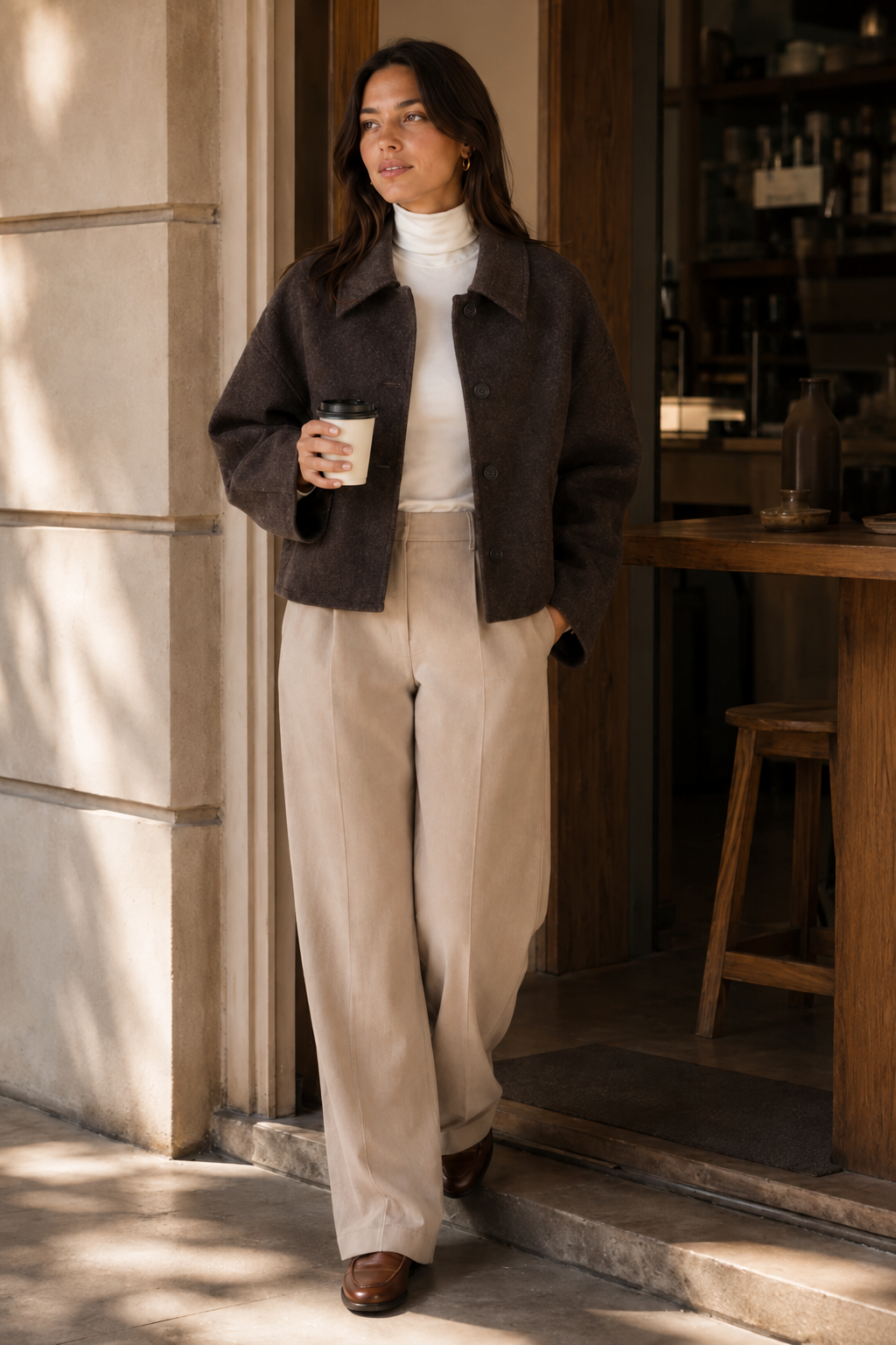 Women's Soft Fabric Jacket – Relaxed Silhouette, Open Front