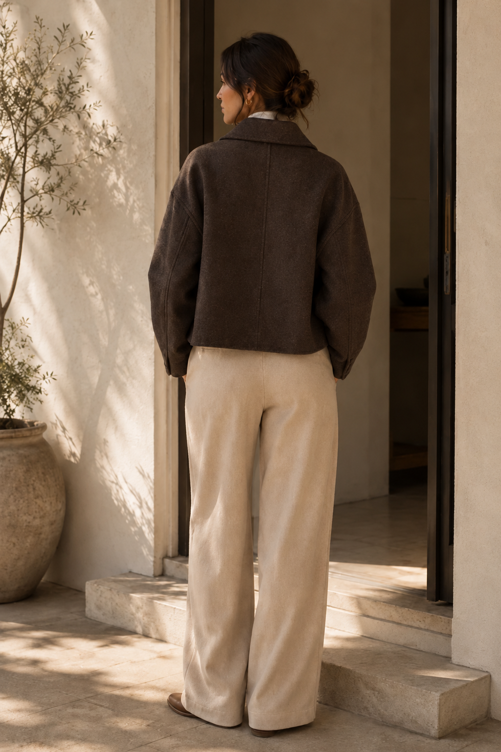 Women's Soft Fabric Jacket – Relaxed Silhouette, Open Front