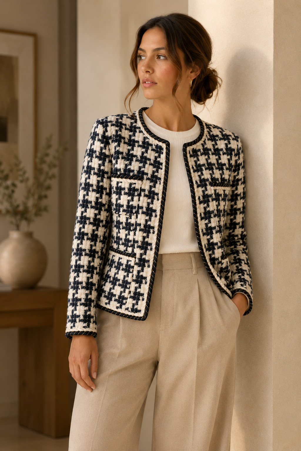 Women's Tailored Jacket – Classic Texture – Button-Front Closure