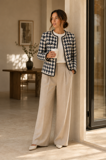 Women's Tailored Jacket – Classic Texture – Button-Front Closure