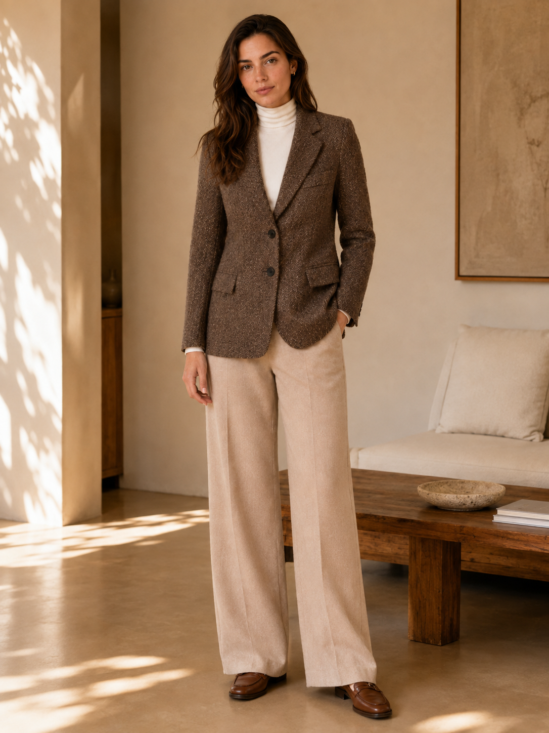 Women's Tailored Black Blazer – Textured Fabric with Button-Front Closure