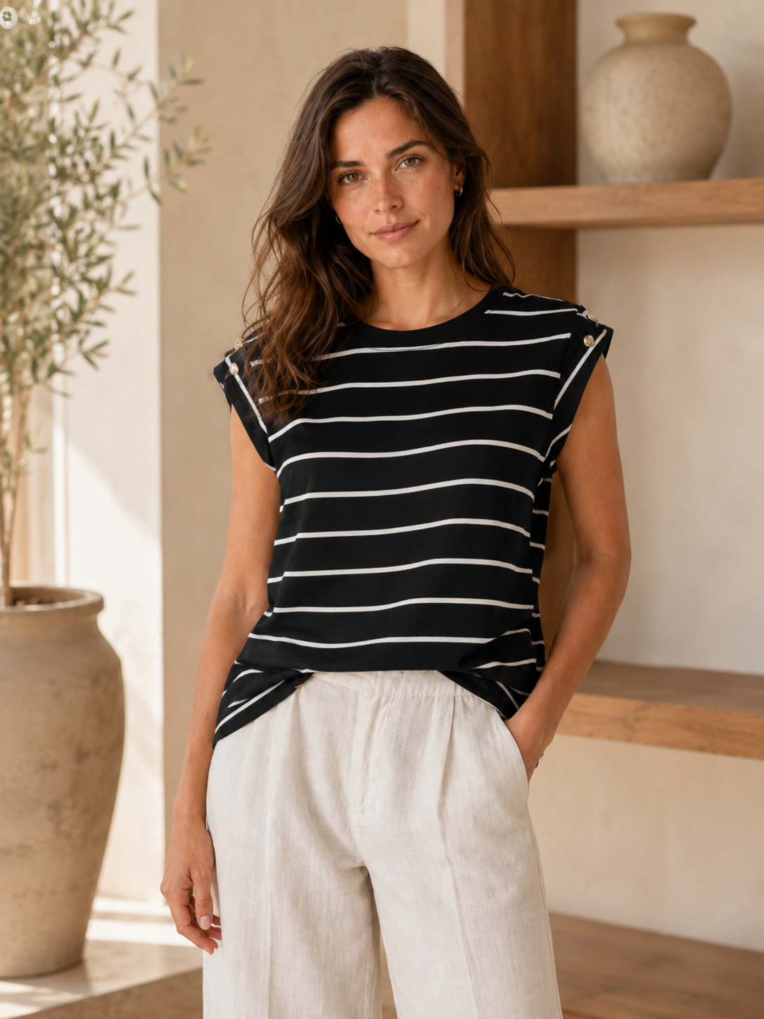 Women's Striped Blouse – Relaxed Fit with Button Detailing