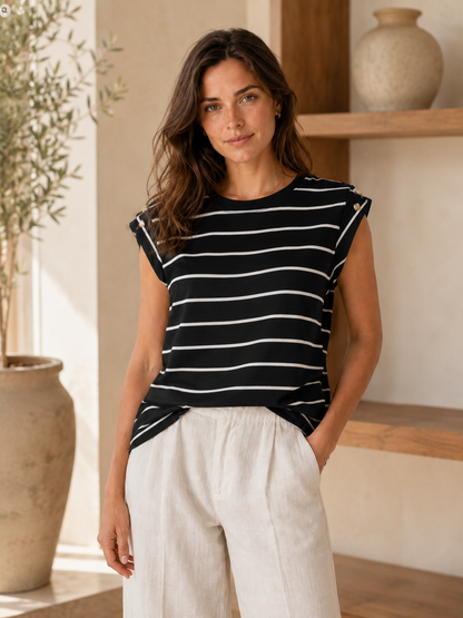 Women's Striped Blouse – Relaxed Fit with Button Detailing