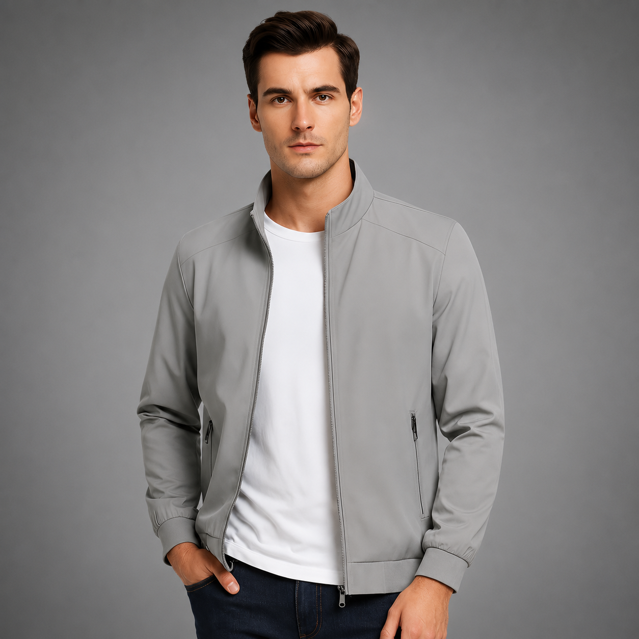 Men's Lightweight Jacket – Modern Cut with Zippered Side Pockets