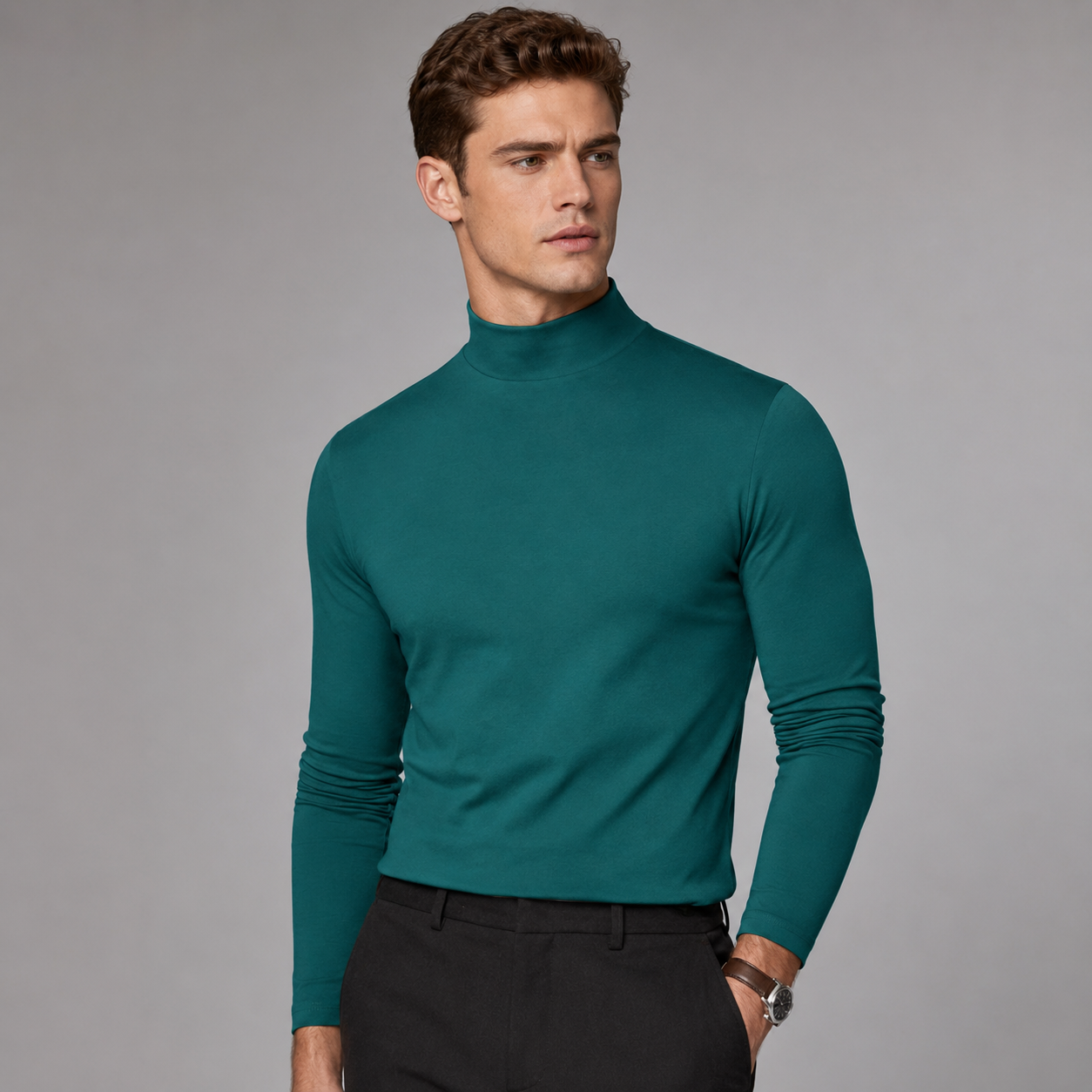 Men's Cotton Blend Turtleneck Sweater – Modern Fit for Cold Weather