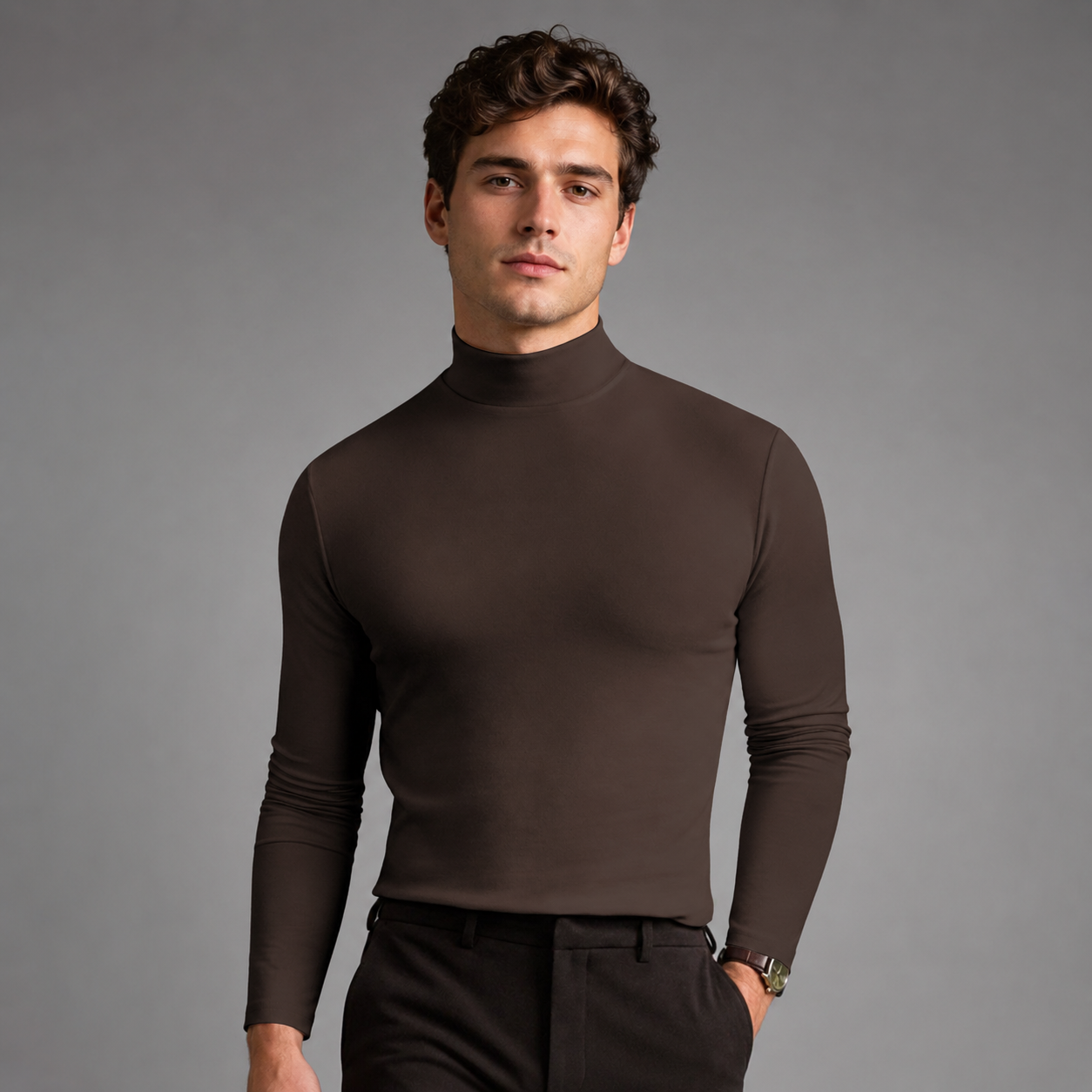 Men's Cotton Blend Turtleneck Sweater – Modern Fit for Cold Weather