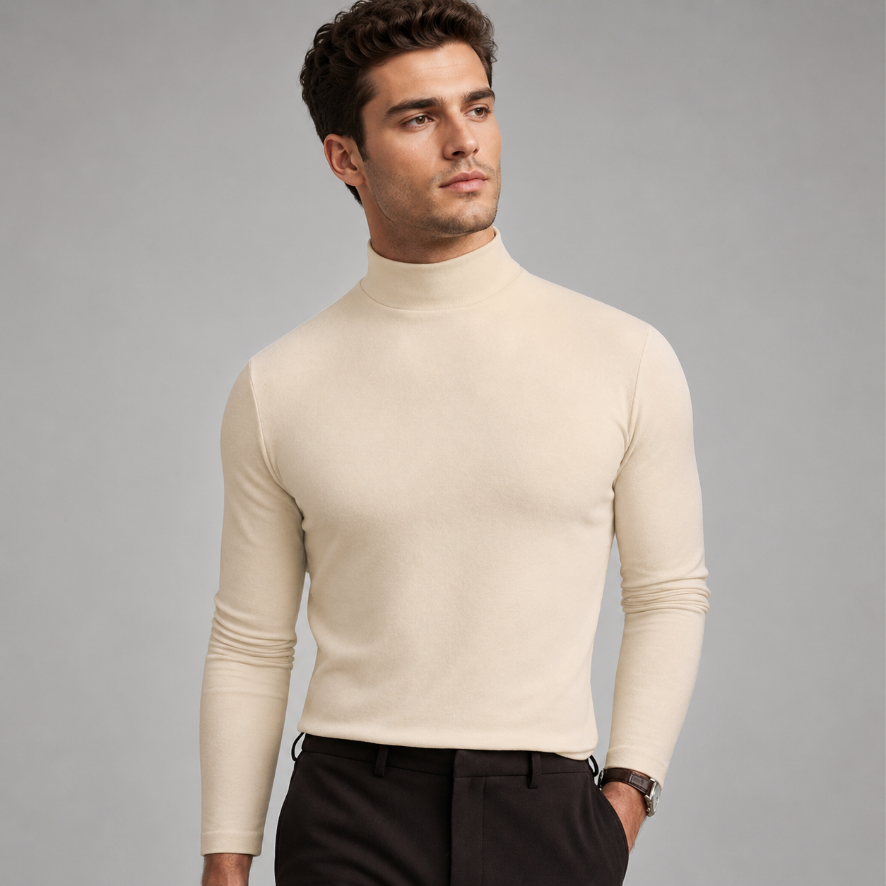 Men's Cotton Blend Turtleneck Sweater – Modern Fit for Cold Weather