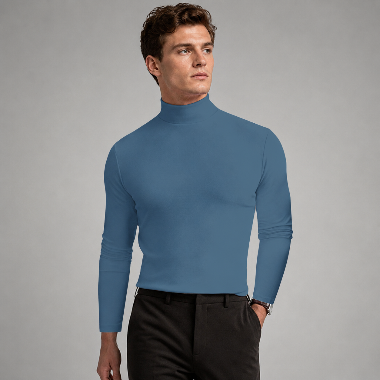 Men's Cotton Blend Turtleneck Sweater – Modern Fit for Cold Weather