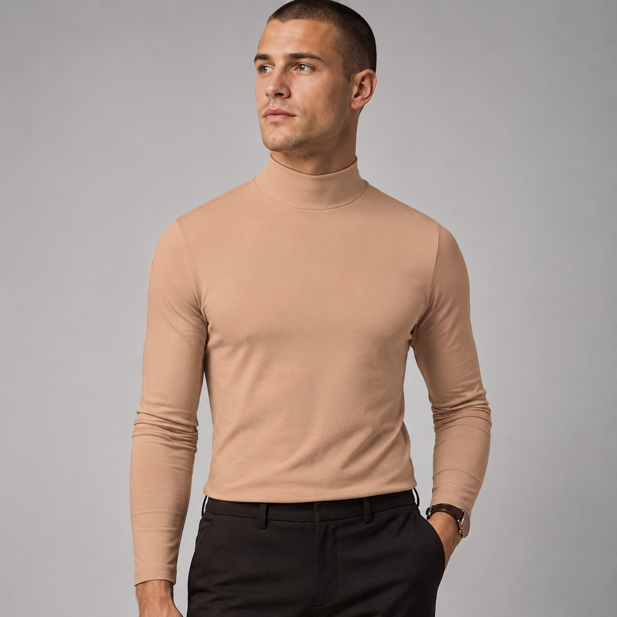 Men's Cotton Blend Turtleneck Sweater – Modern Fit for Cold Weather