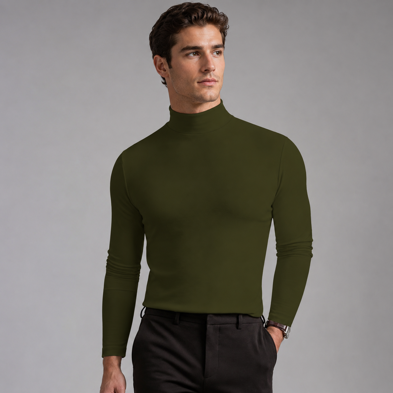 Men's Cotton Blend Turtleneck Sweater – Modern Fit for Cold Weather