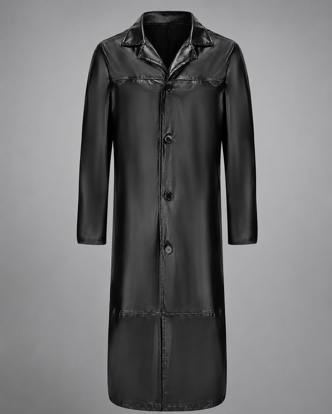 Men's Long Leather Coat – Tailored Fit with Classic Lapels