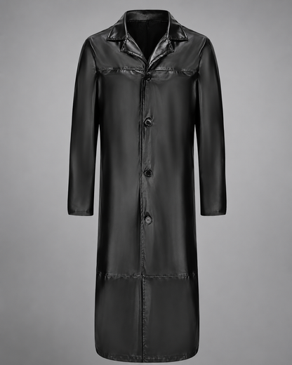 Men's Long Leather Coat – Tailored Fit with Classic Lapels