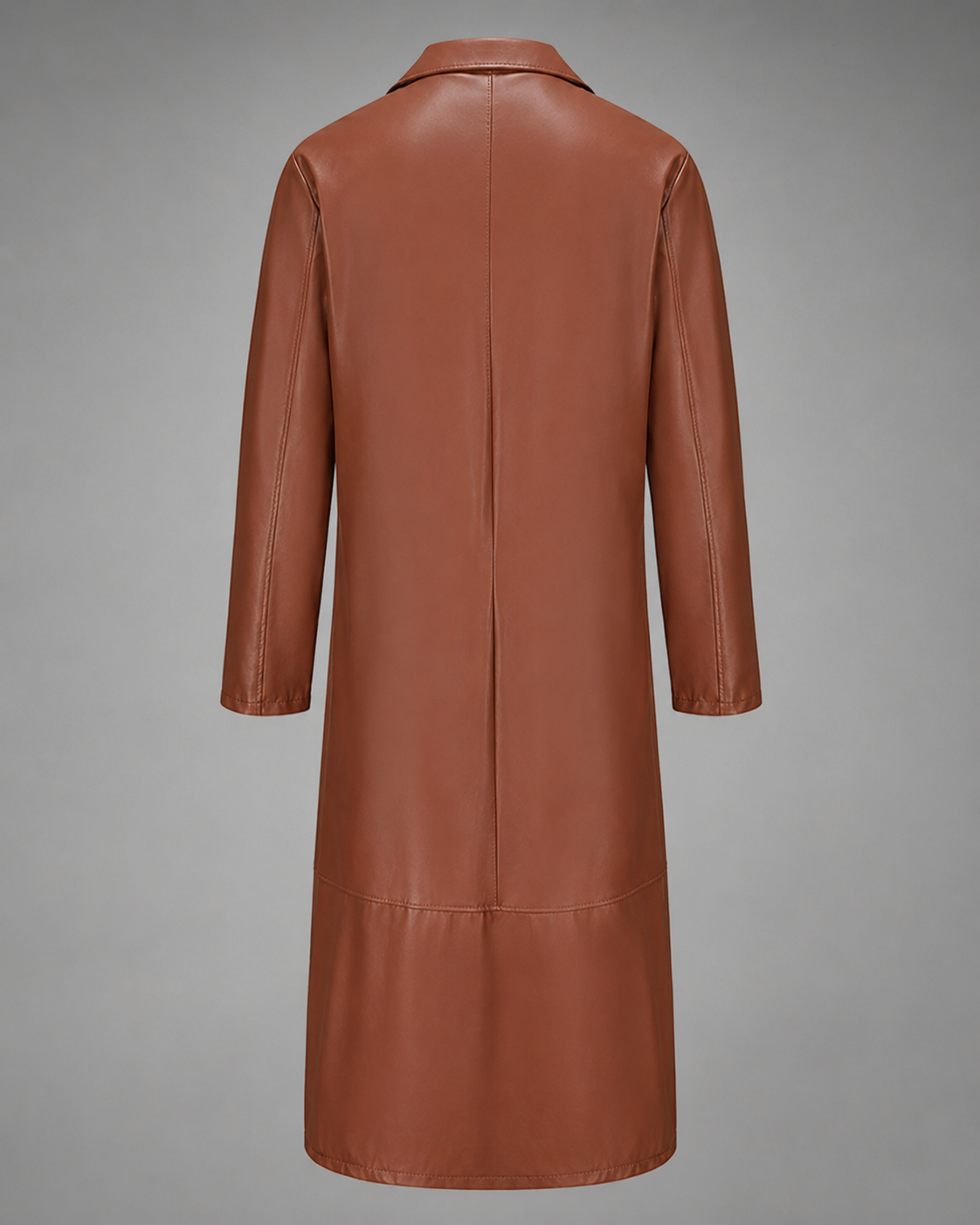 Men's Long Leather Coat – Tailored Fit with Classic Lapels