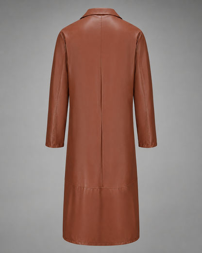 Men's Long Leather Coat – Tailored Fit with Classic Lapels