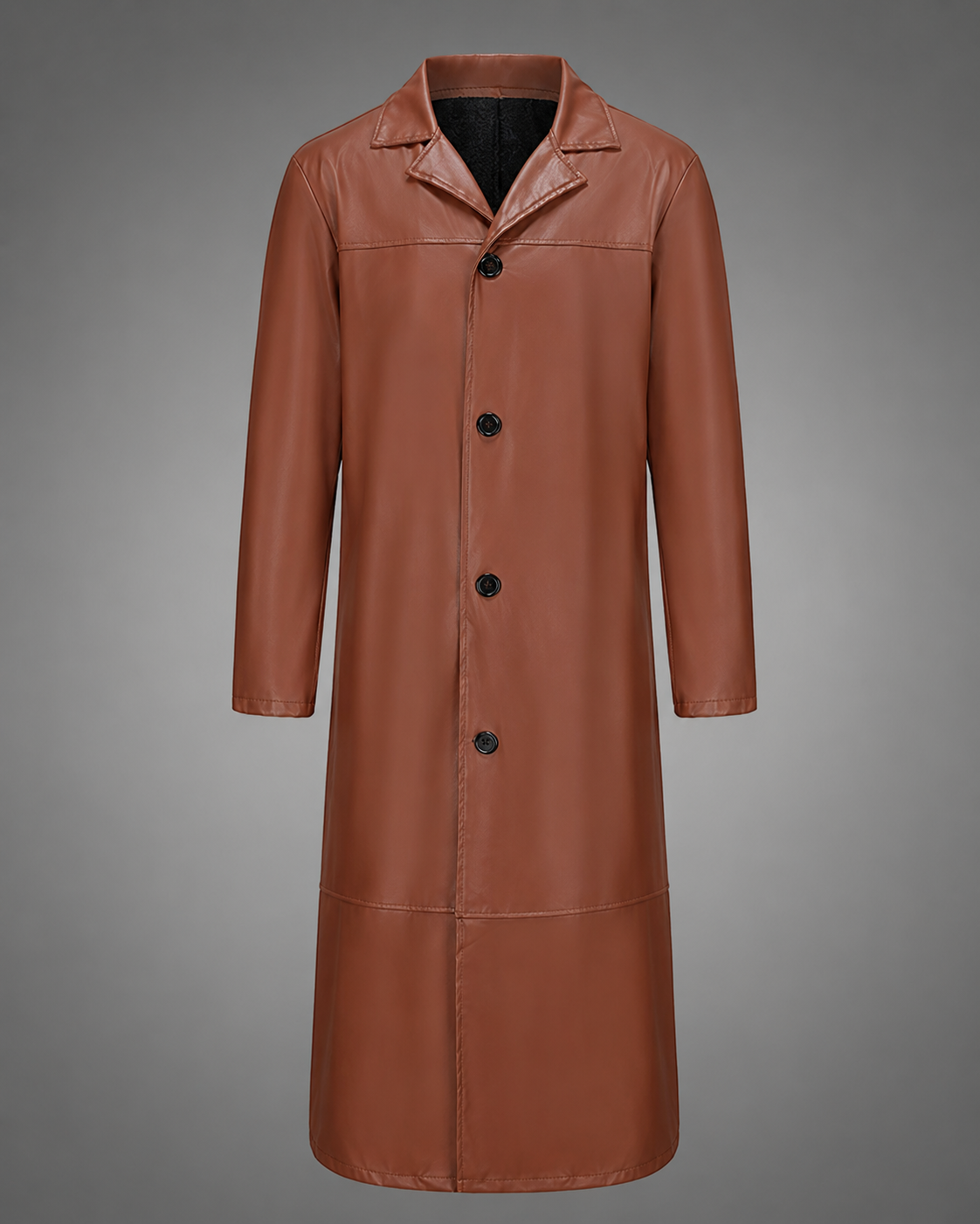 Men's Long Leather Coat – Tailored Fit with Classic Lapels