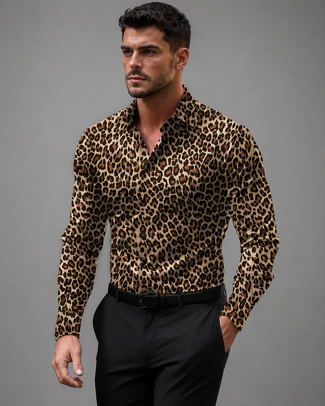 Men's Leopard Print Shirt – Button-Down – Comfortable Fit