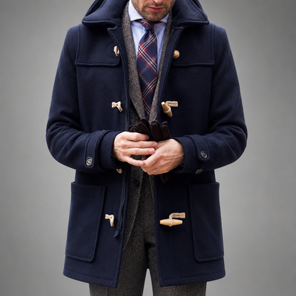 Men's Wool Duffle Coat – Classic Cut with Wooden Buttons