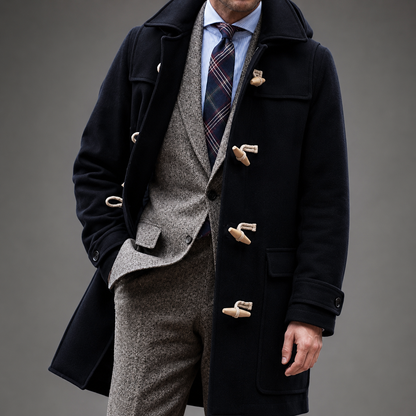 Men's Wool Duffle Coat – Classic Cut with Wooden Buttons