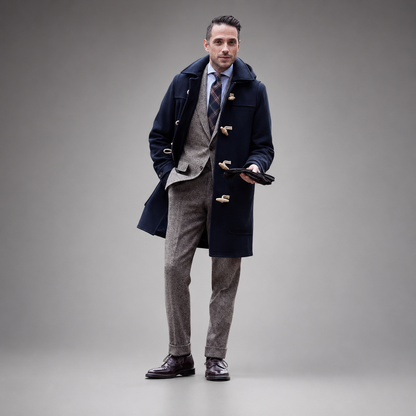 Men's Wool Duffle Coat – Classic Cut with Wooden Buttons