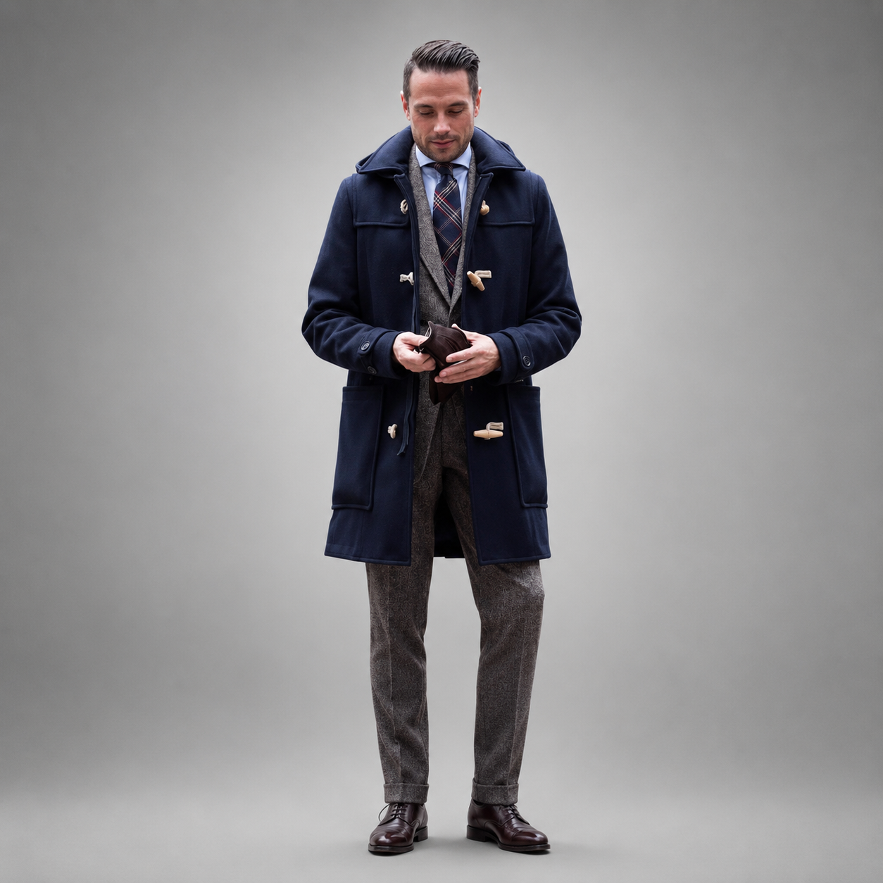 Men's Wool Duffle Coat – Classic Cut with Wooden Buttons