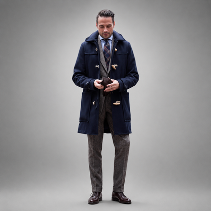 Men's Wool Duffle Coat – Classic Cut with Wooden Buttons