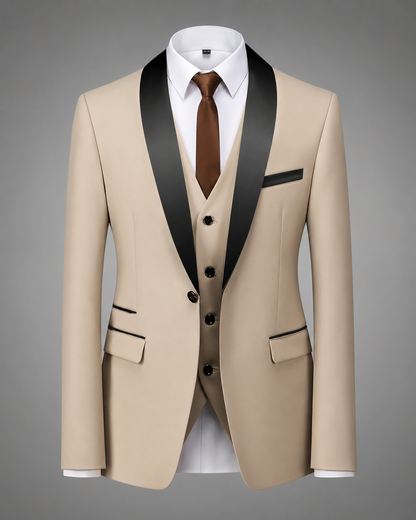Men's Tailored Three-Piece Suit Set – Elegant Satin Waistcoat