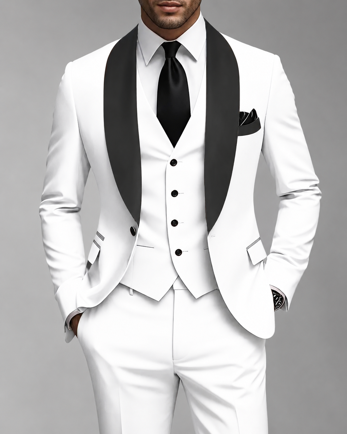 Men's Tailored Three-Piece Suit Set – Elegant Satin Waistcoat