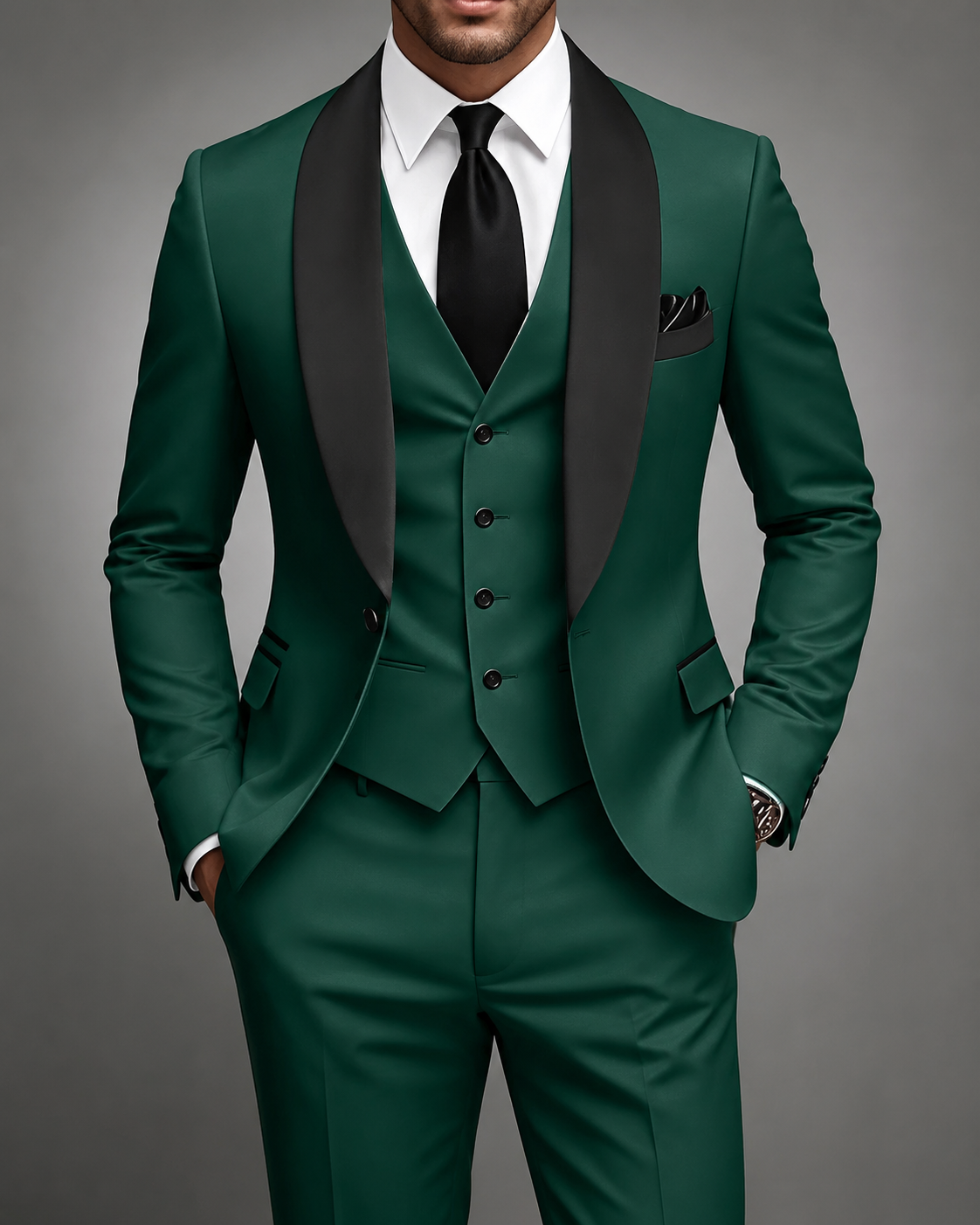 Men's Tailored Three-Piece Suit Set – Elegant Satin Waistcoat