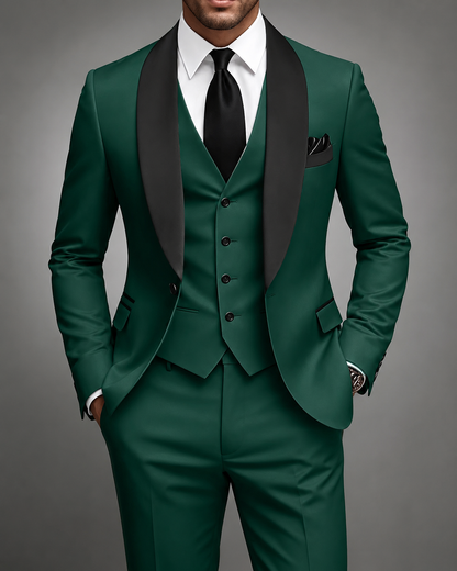 Men's Tailored Three-Piece Suit Set – Elegant Satin Waistcoat