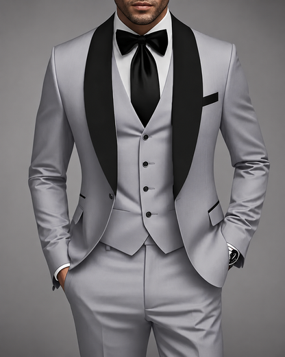 Men's Tailored Three-Piece Suit Set – Elegant Satin Waistcoat