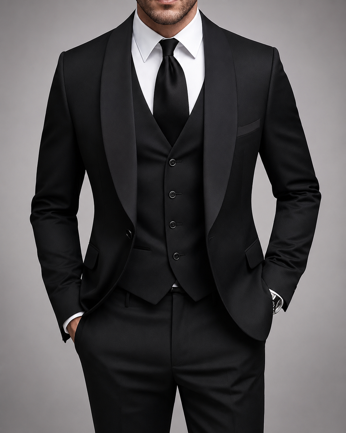 Men's Tailored Three-Piece Suit Set – Elegant Satin Waistcoat