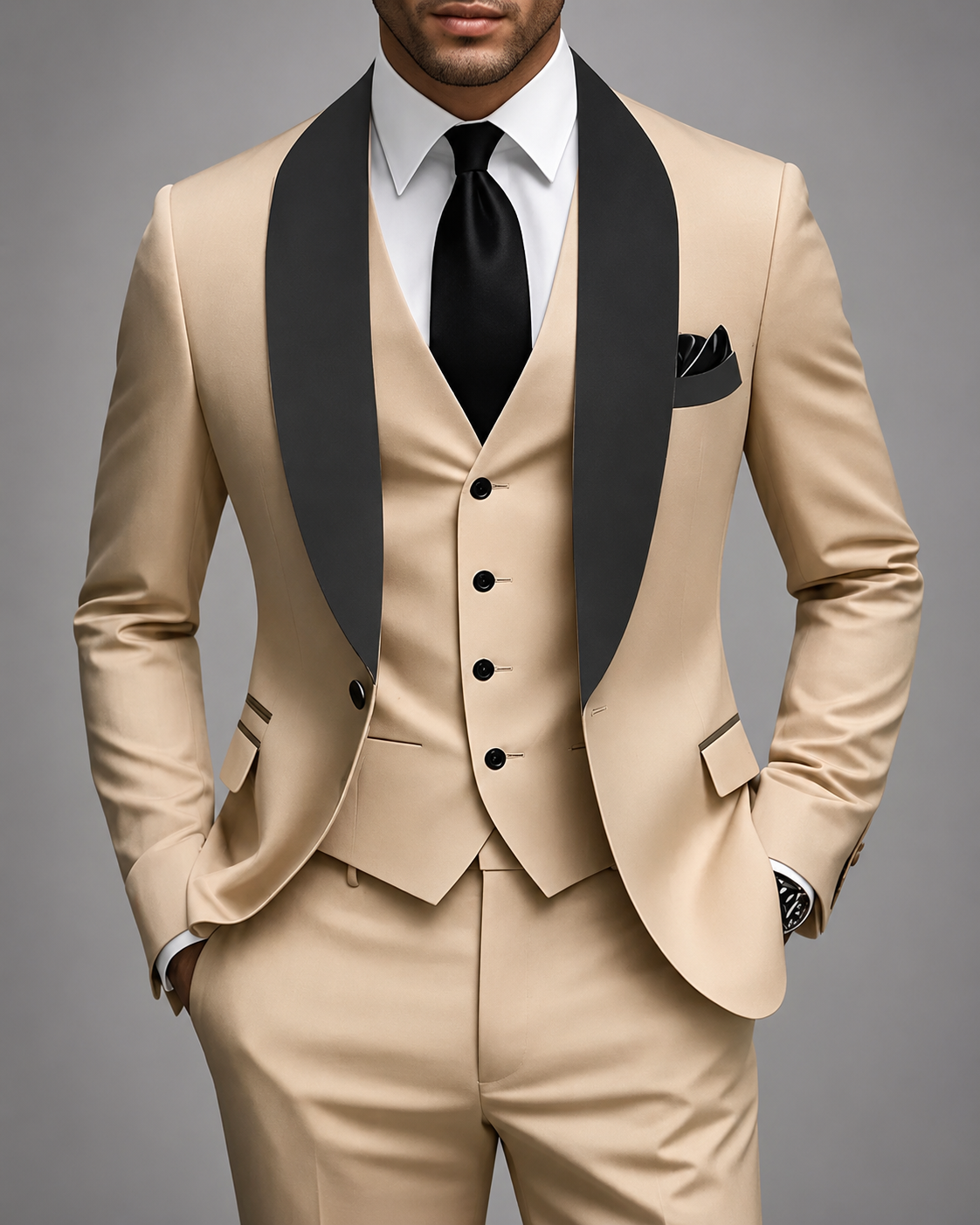 Men's Tailored Three-Piece Suit Set – Elegant Satin Waistcoat