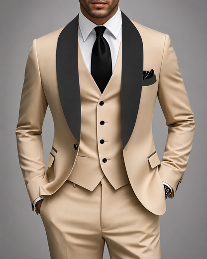 Men's Tailored Three-Piece Suit Set – Elegant Satin Waistcoat