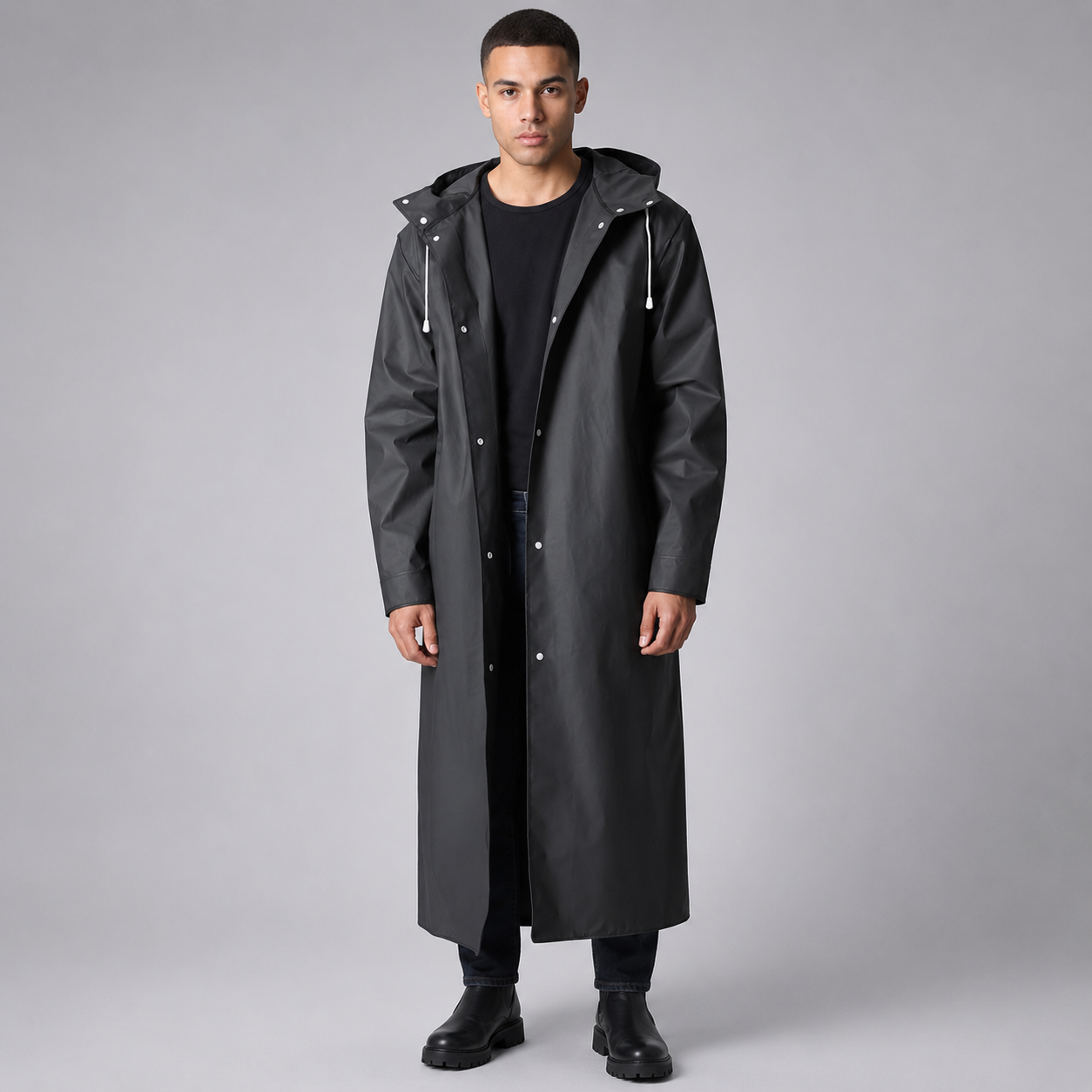 Men's Long Waterproof Jacket – Classic Design with Zipper Closure