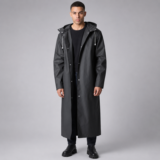 Men's Long Waterproof Jacket – Classic Design with Zipper Closure