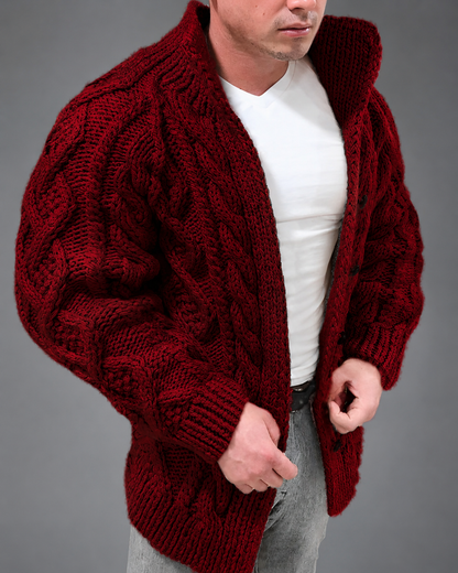 Men's Cable Knit Cardigan – Oversized Fit with Batwing Sleeves