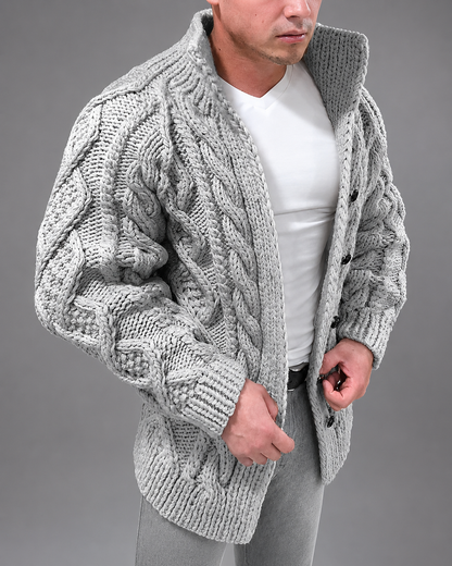 Men's Cable Knit Cardigan – Oversized Fit with Batwing Sleeves