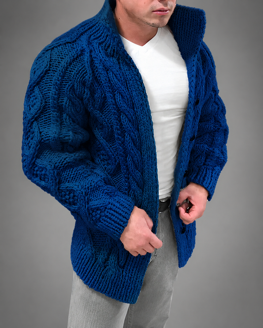 Men's Cable Knit Cardigan – Oversized Fit with Batwing Sleeves