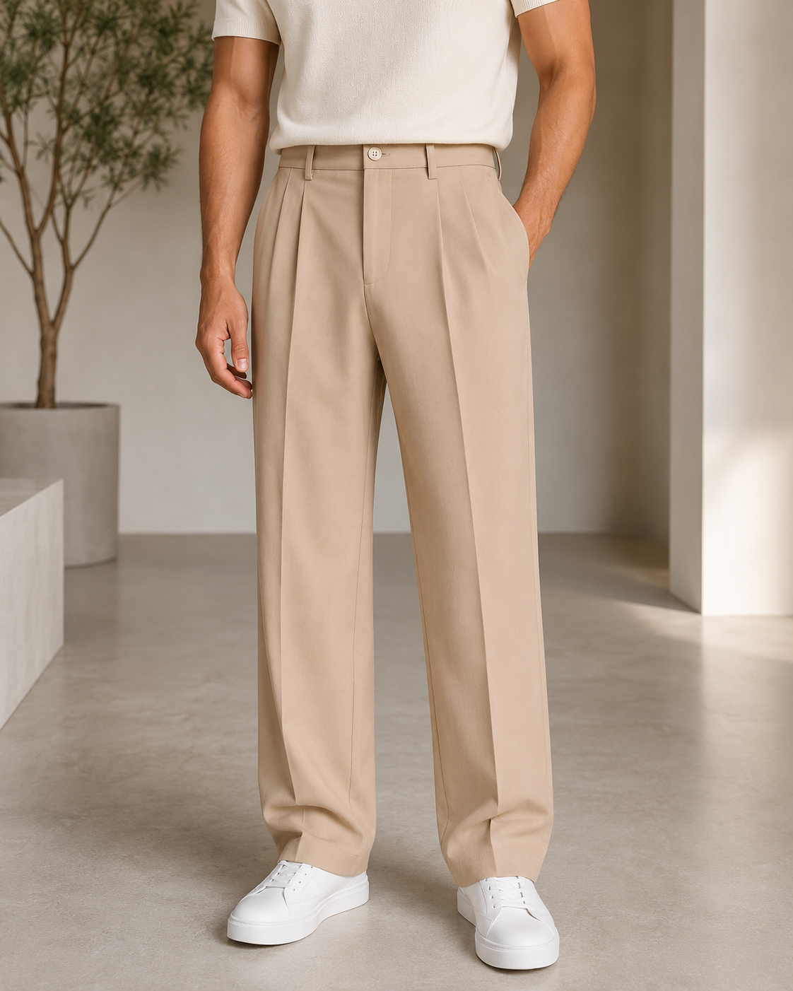 Men's Straight Leg Trousers – Tailored Fit with Front Pleat