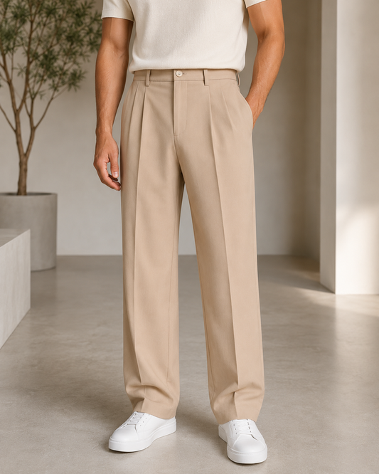 Men's Straight Leg Trousers – Tailored Fit with Front Pleat