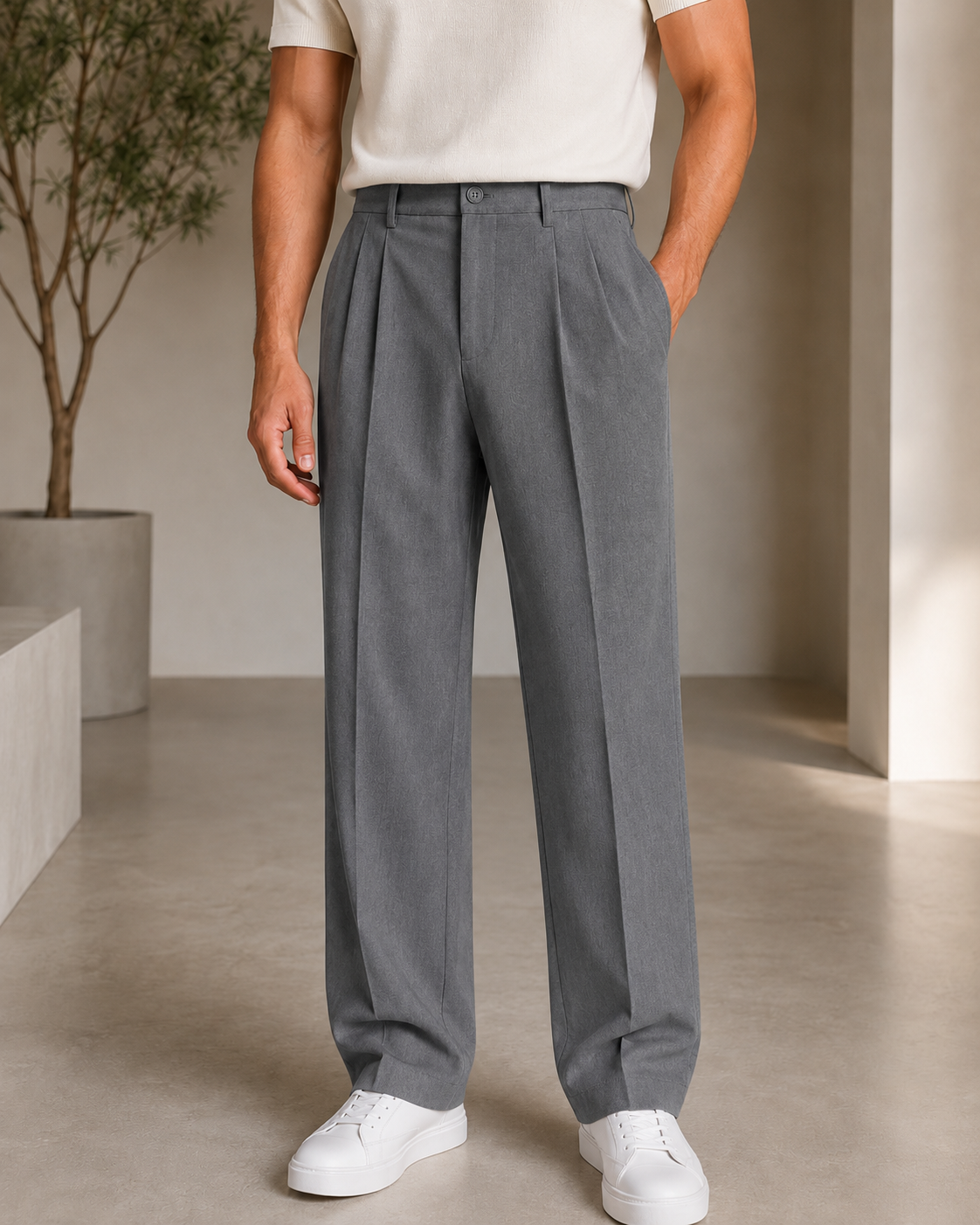 Men's Straight Leg Trousers – Tailored Fit with Front Pleat
