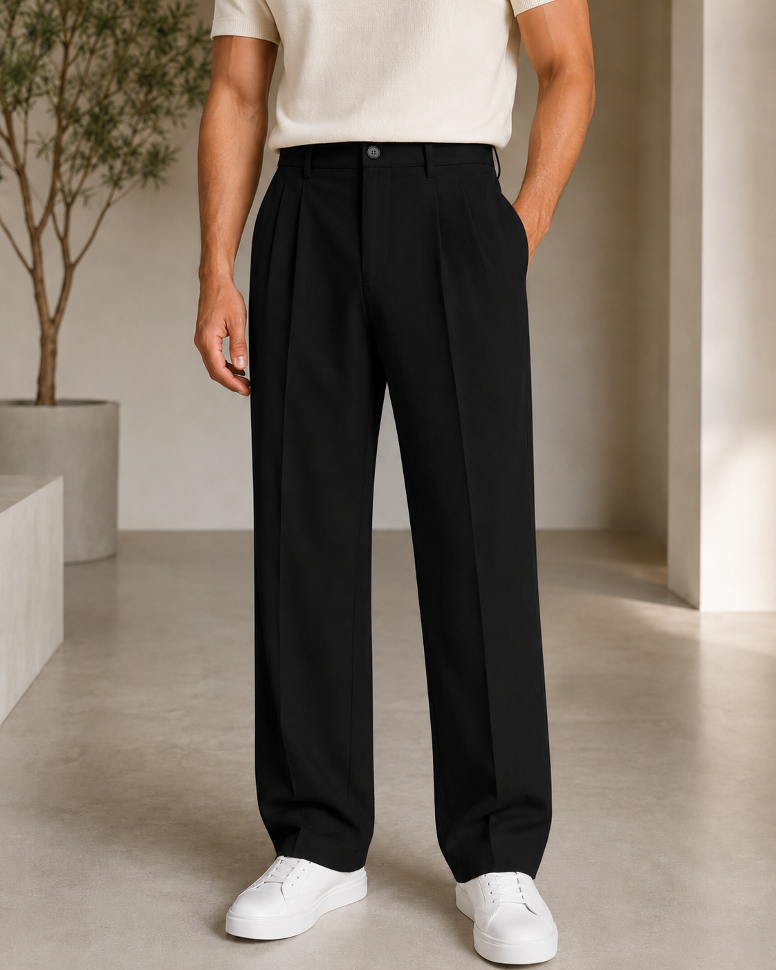 Men's Straight Leg Trousers – Tailored Fit with Front Pleat