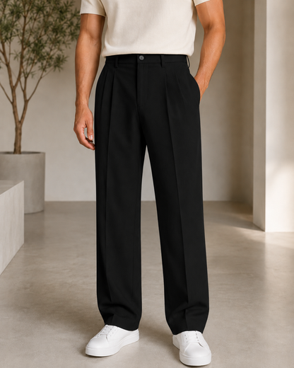 Men's Straight Leg Trousers – Tailored Fit with Front Pleat