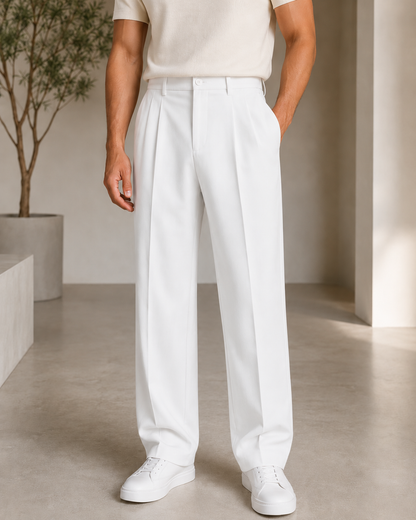 Men's Straight Leg Trousers – Tailored Fit with Front Pleat