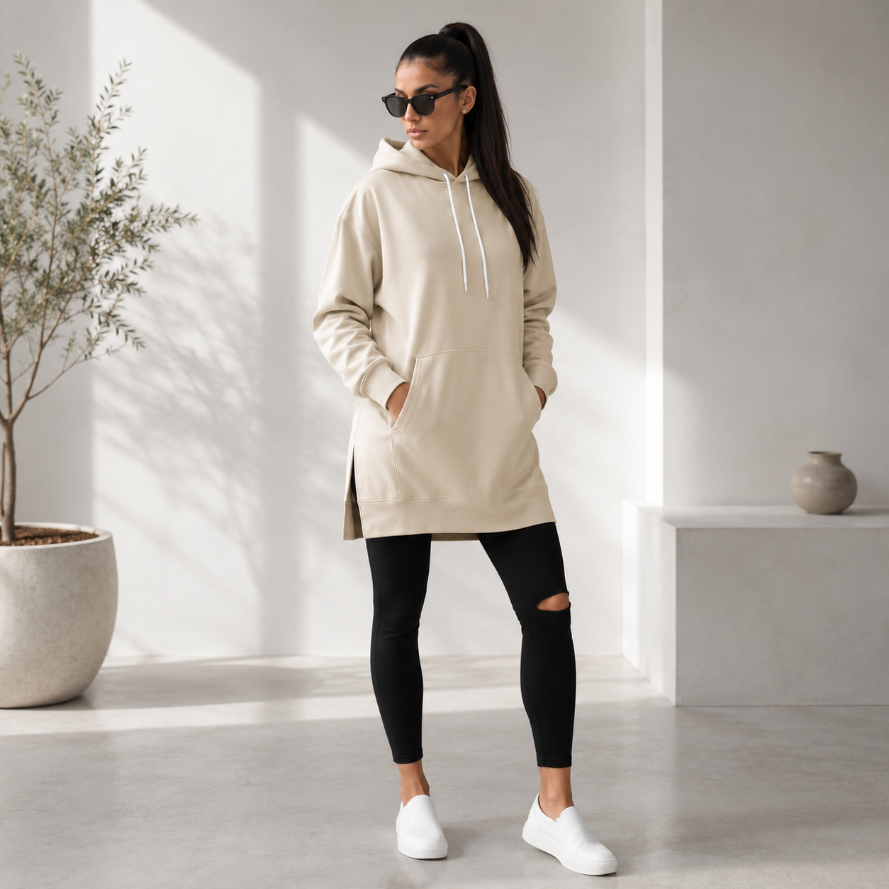 Women's Oversized Cotton Hoodie Dress – Longer Length Design