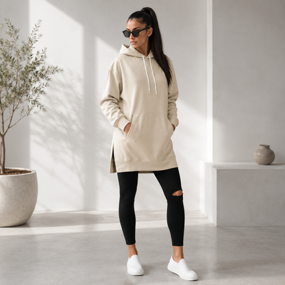 Women's Oversized Cotton Hoodie Dress – Longer Length Design